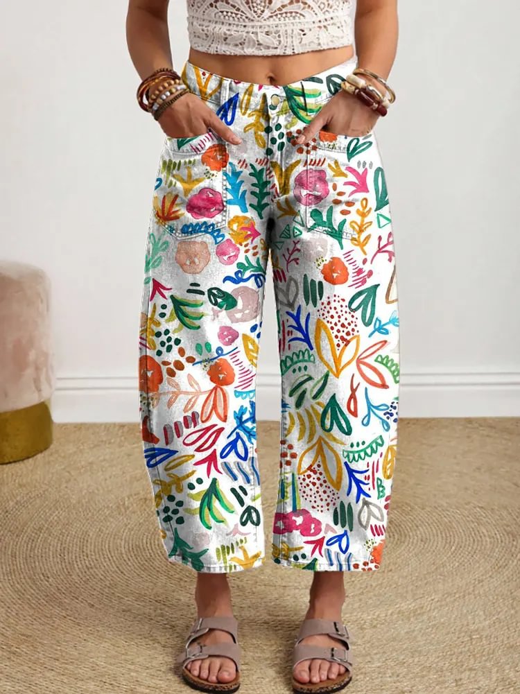 Ethnicity Colorful Flowers Lines Women's Art Print Jeans