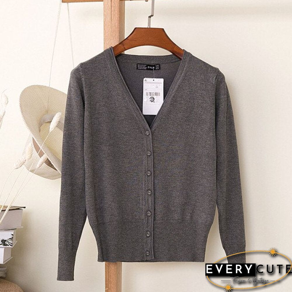 Casual Women Knitted Cardigan Sweater Autumn Winter Women Solid Color V-Neck Long Sleeve Plus Size Crochet Knit Sweater Coat
