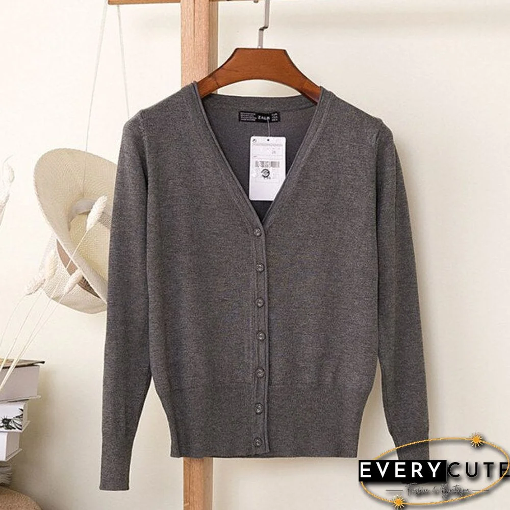 Casual Women Knitted Cardigan Sweater Autumn Winter Women Solid Color V-Neck Long Sleeve Plus Size Crochet Knit Sweater Coat