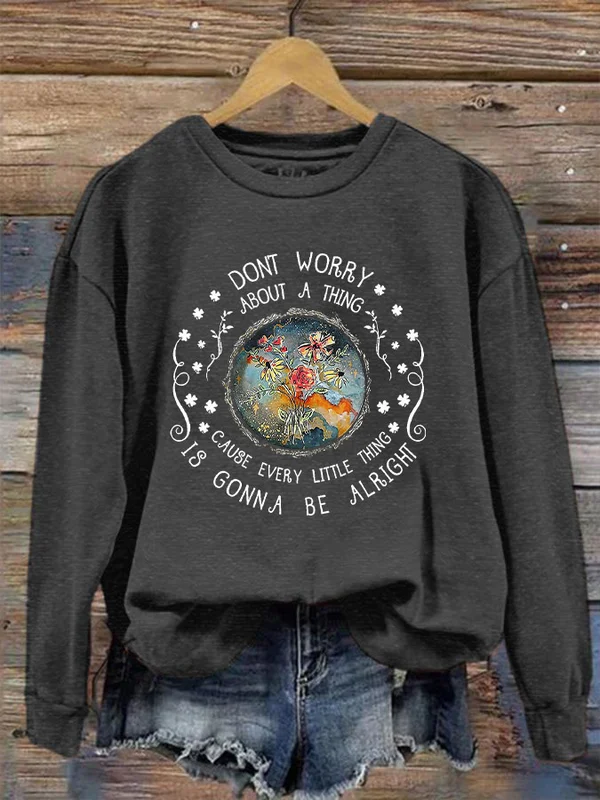 Women's Every Little Thing Is Gonna Be Alright Printed Sweatshirt - BSRTRL0010