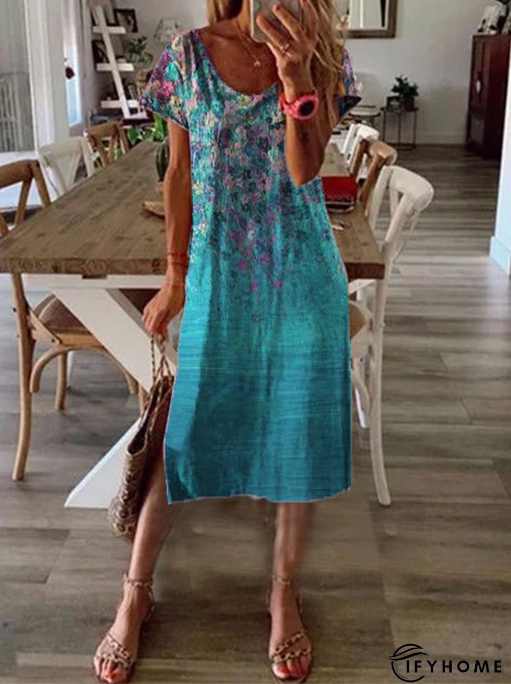 Loose Floral Casual Crew Neck Midi | IFYHOME