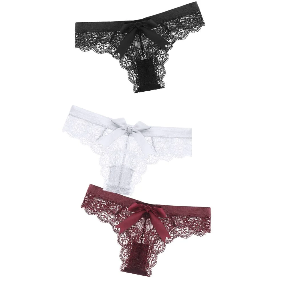 Black/White Sexy String Lace Underwear Women Back Bow Panties Women G String T-back Thong Transparent Lingerie Cute Panties