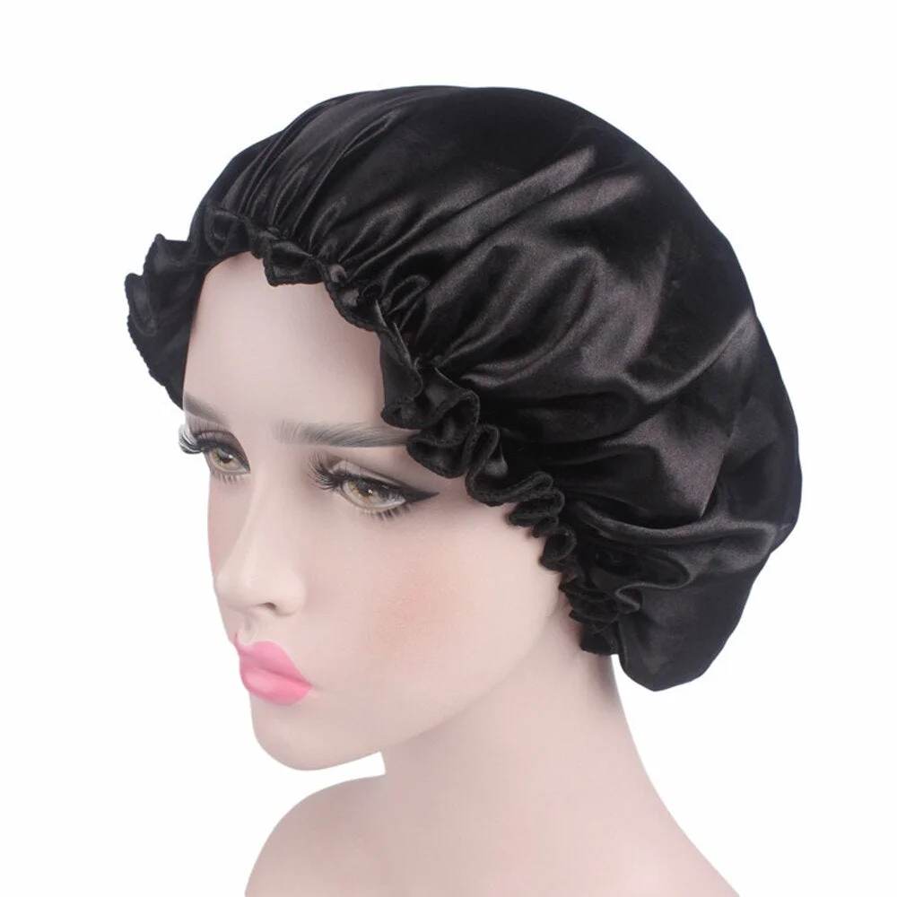 New Soft Silk Women Night Sleep Head Wear Shower Wrap Cap Adjustable Ladies Long Hair Care Bonnet Scraf Satin Hat Accessories