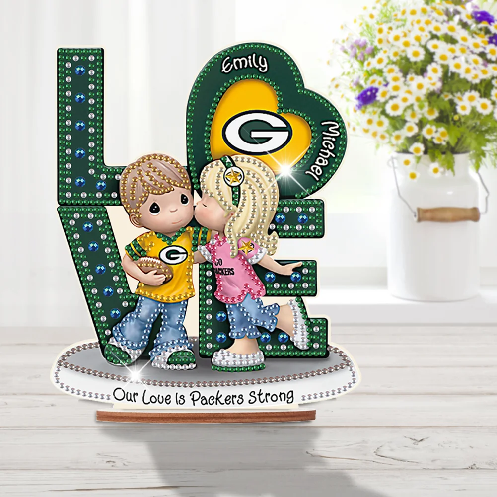 DIY LOVE Green Bay Packers Wooden Special Shape Diamond Painting Desktop Ornaments for Home Decor