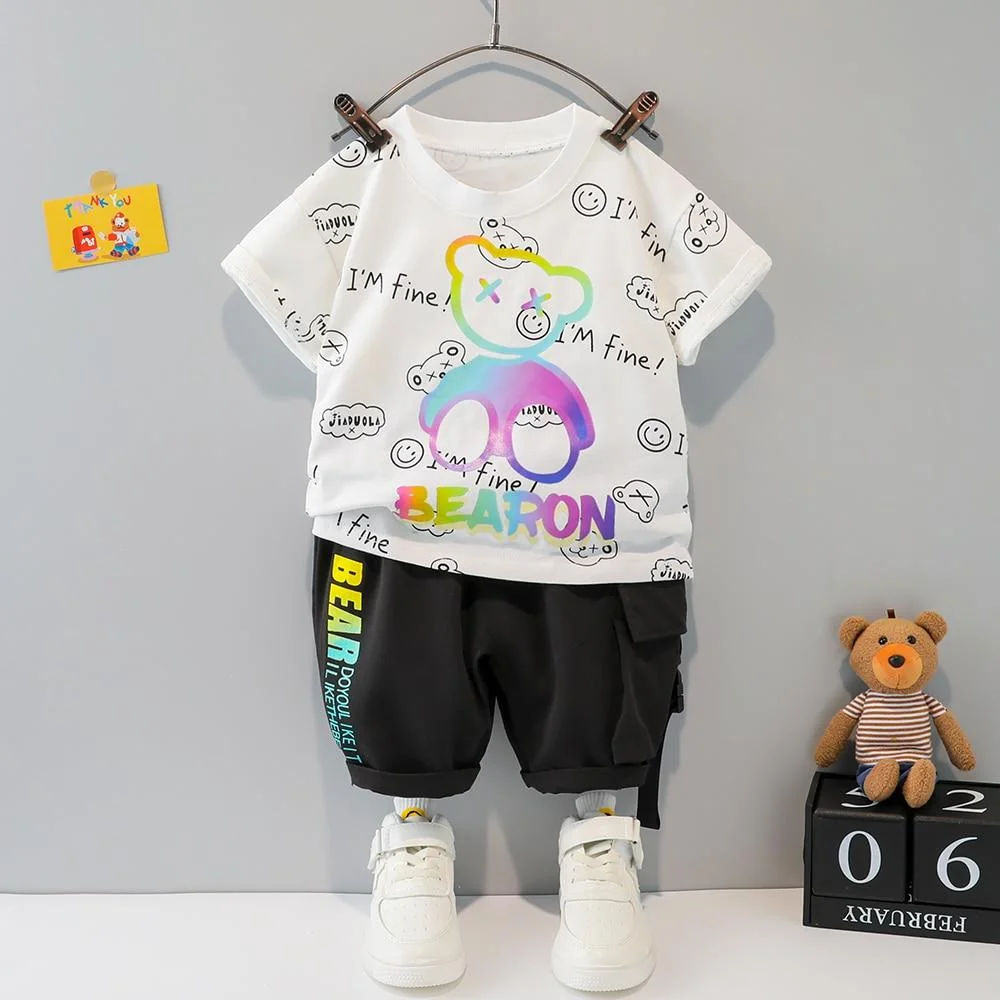Summer Clothing for Boys Sets 1 2 3 4 Years Baby Girls Cartoon Bear T-shirt + Shorts 2PCS Infant Children Outfits Letter
