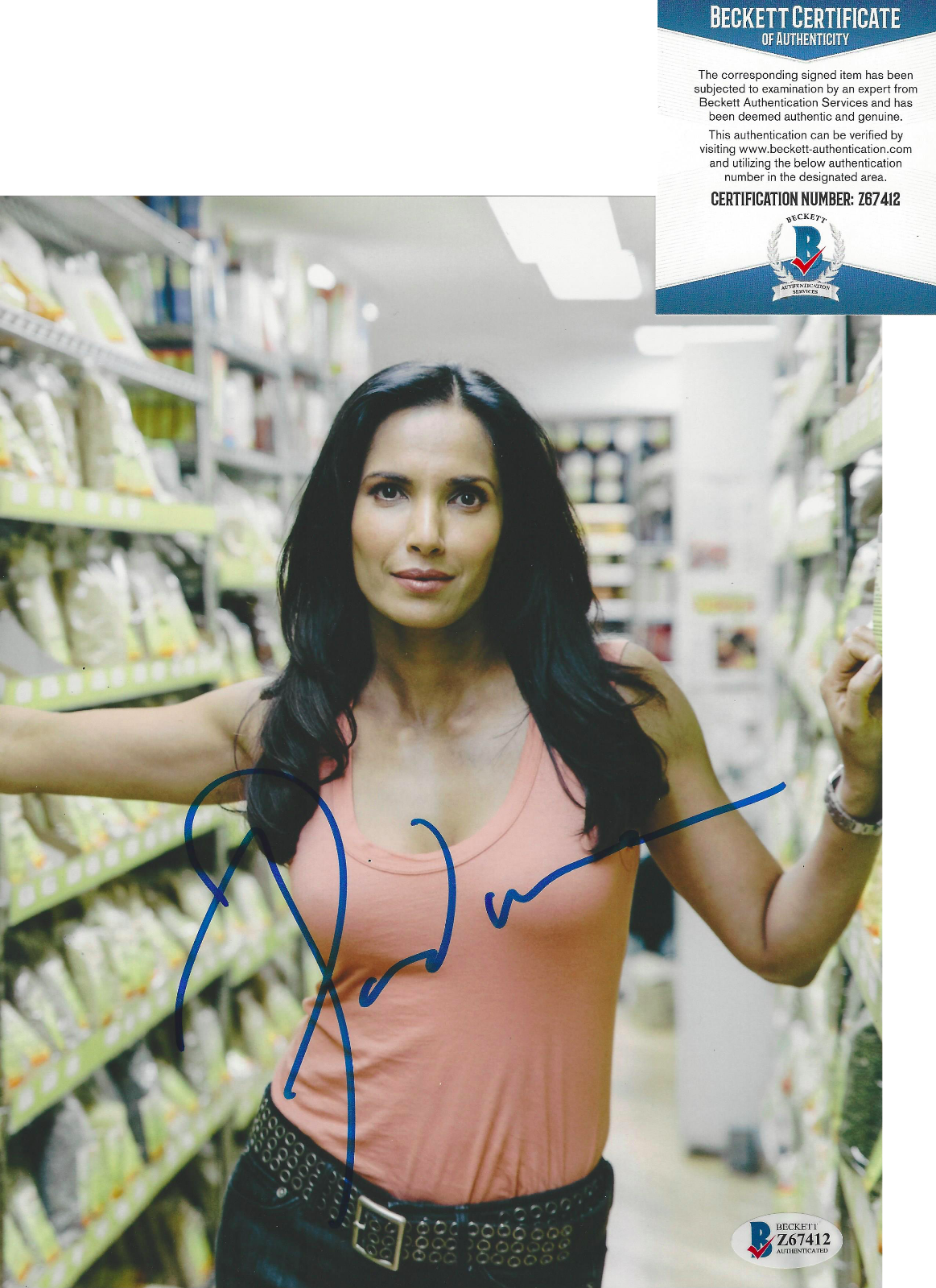 PADMA LAKSHMI SIGNED 8x10 Photo Poster painting F SEXY TOP CHEF HOST COOK MODEL BECKETT COA BAS