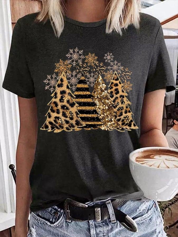 womens-leopard-christmas-tree-print-crew-neck-t-shirt