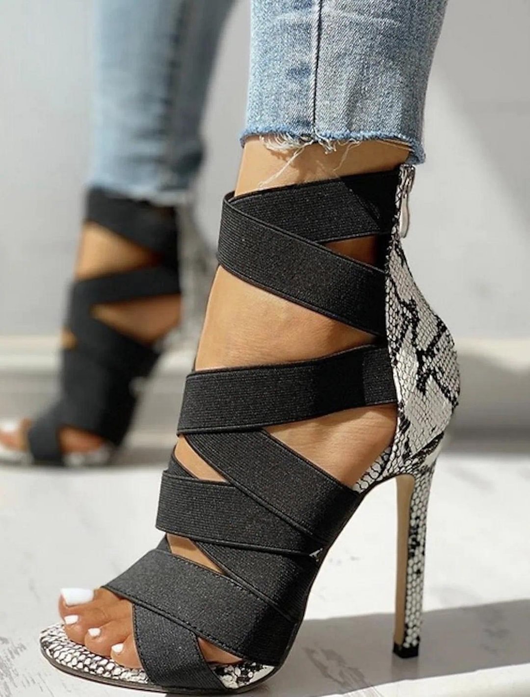 Women's Sandals Snakeskin Shoes Animal Print Stiletto Heel Open Toe High Heel Sandals Daily shopify LILYELF