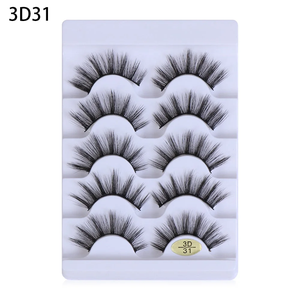 5 pairs of 3D artificial mink false eyelashes small bunch of fluff natural eyelashes manual eyelash extension tool NEW