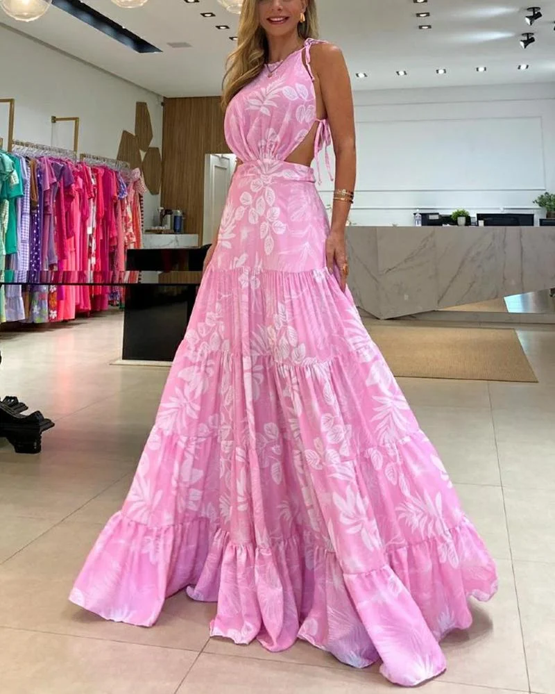 Sleeveless cropped maxi print dress