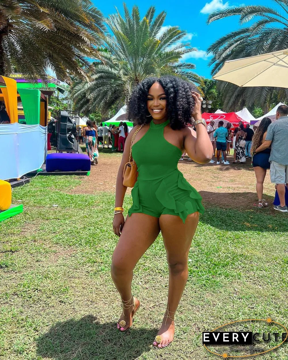 Fashion Sexy Halter Neck Wooden Ear Jumpsuit