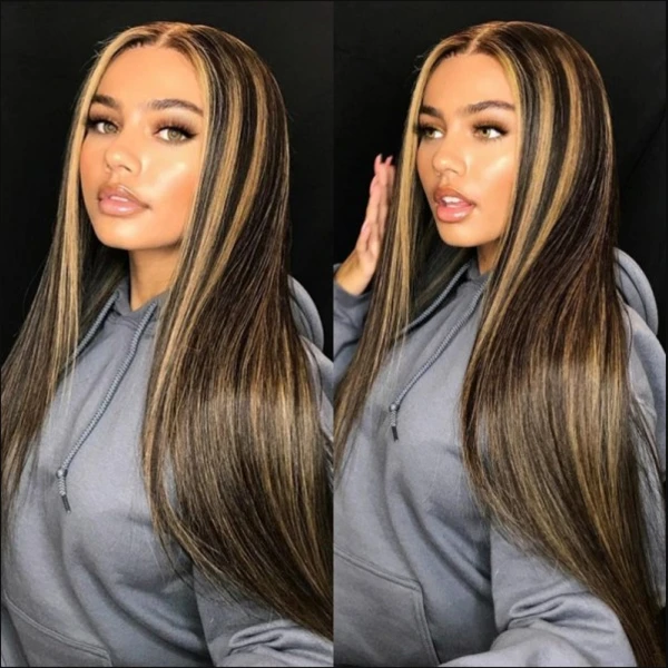 US Mall Lifes® | Hot Highlight Lace Frout High-Density Hair Wig Honey Brown Pre Plucked Brazilian Remy Hair US Mall Lifes