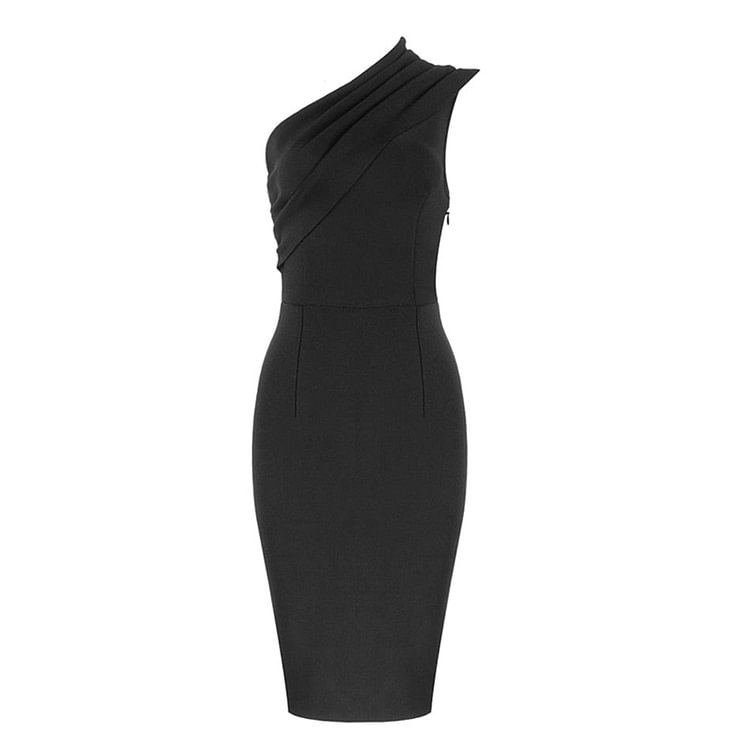 Summer New Women's Black Apricot Bandage Bodycon Dress Sexy One Shoulder Sleeveless Skinny Vestidos Split Party Dress - BlackFridayBuys