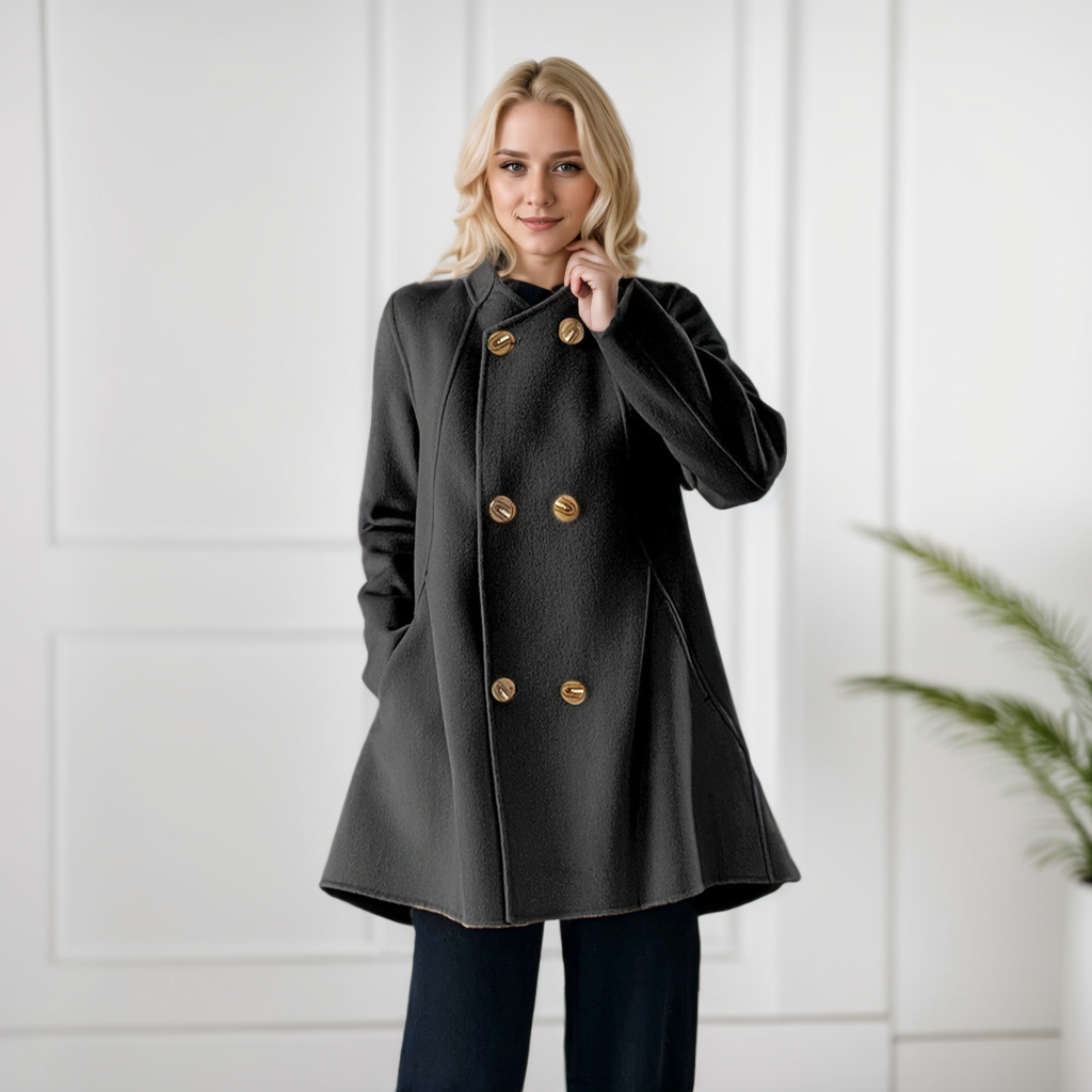 Women's 100% Wool Coat Double Breasted Outer Hem REAL SILK LIFE
