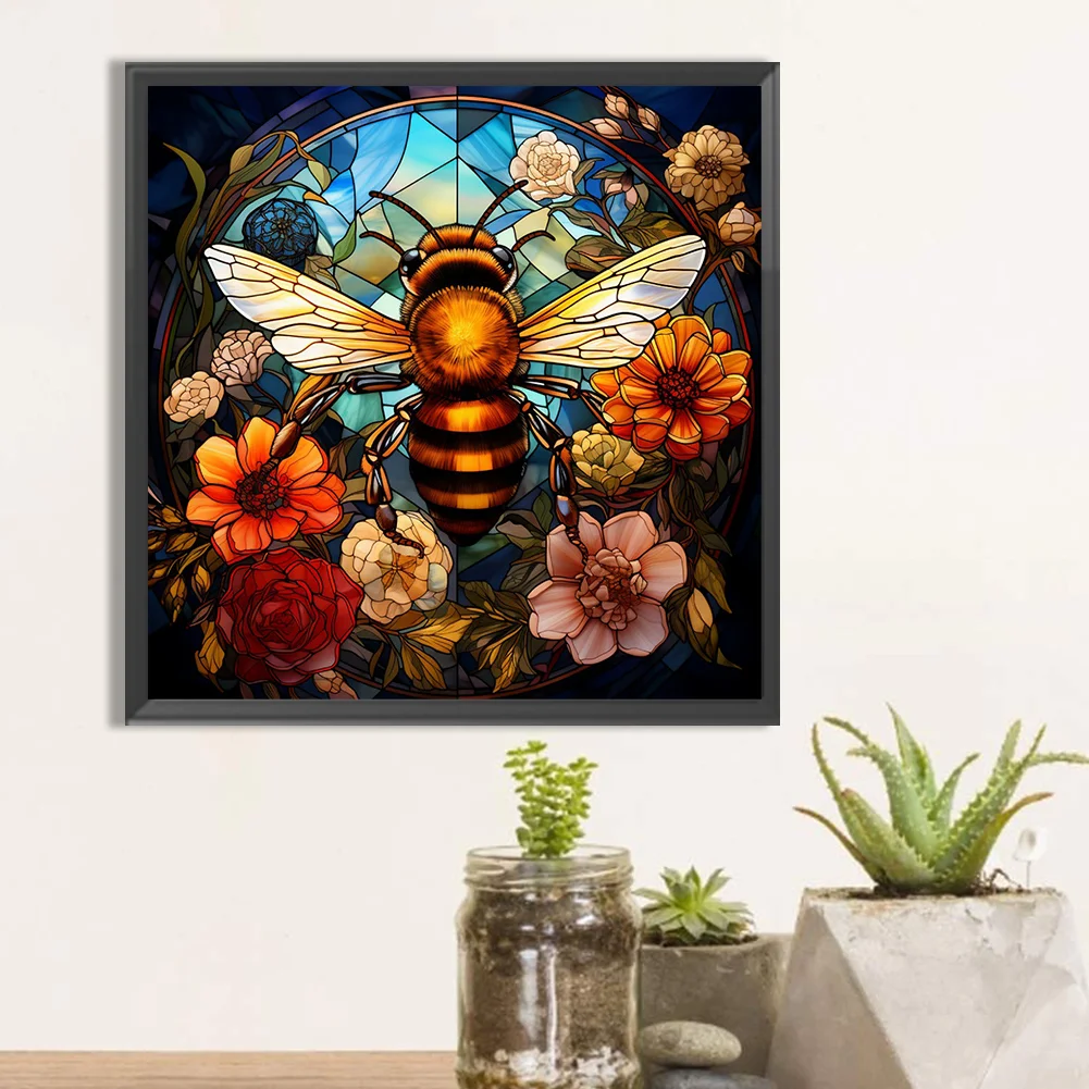 Diamond Painting - Full Round Drill - Stained Glass Flower Bee(Canvas|40*40cm)