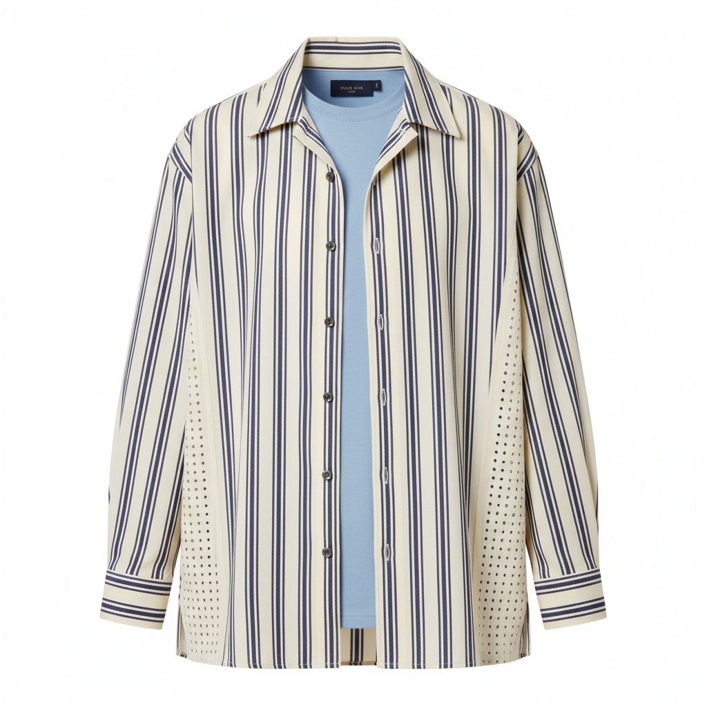 thesupersurf Striped Loose-Fit Shirt with Perforated Details 