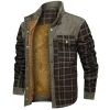 Men's Retro Check Pattern Stitching Warm Fleece Lined Plaid Wanderer Jacket