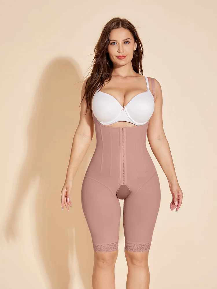 Boned Shapewear Corset Tummy Control Women Body Shaper - RosyBrown