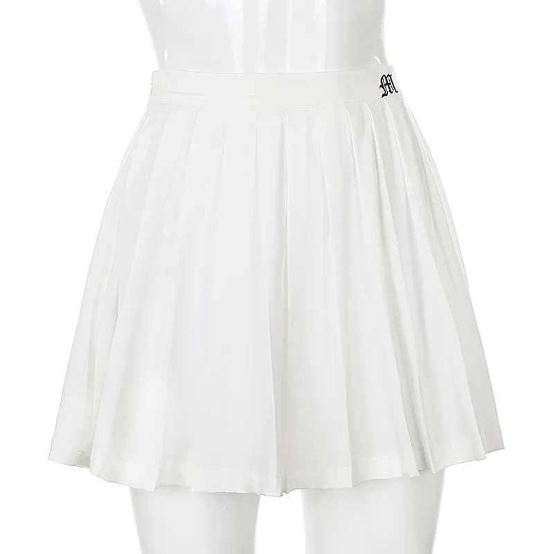Brownm Brownm White Pleated Skirt Short Female Elastic Waist Mini Skirt Sexy Micro Summer Embroidery Mini Tennis Skirt New Style