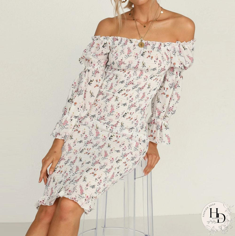 Fashion strapless printed tight-fitting mid-length package hip skirt spring and summer