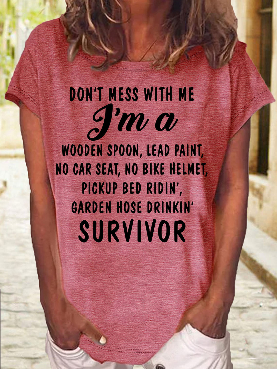 Women's Dont Mess With Me Funny Letter Crew Neck Casual T-Shirt