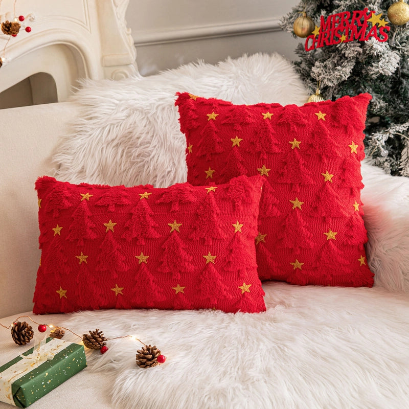 Christmas Pillow Case Plush Snowflake Christmas Tree Embroidered Hair Living Room Sofa Cushion Holiday Party Decorative Pillow Case