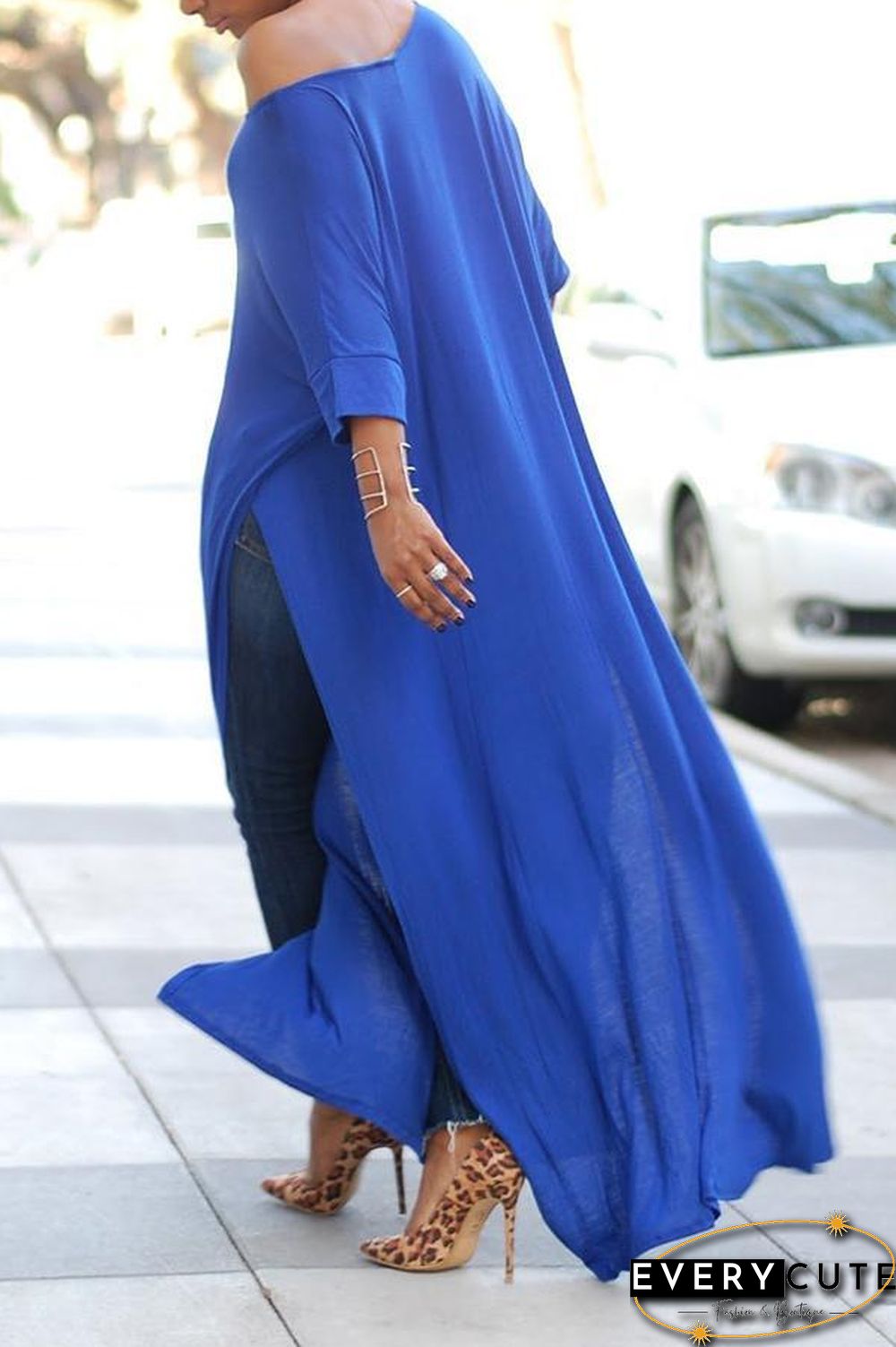 Off Shoulder High Split Batwing Long Dress