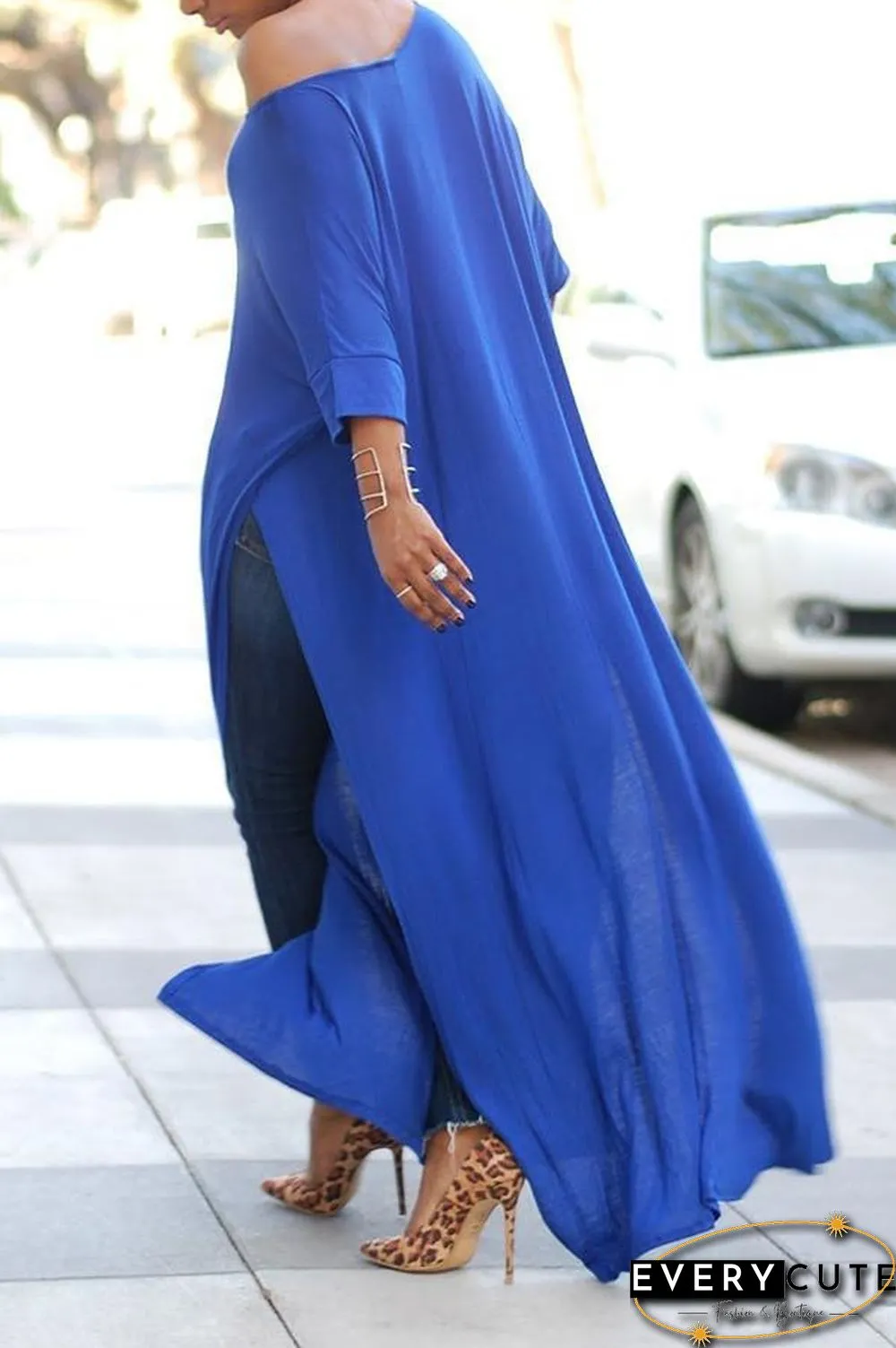 Off Shoulder High Split Batwing Long Dress