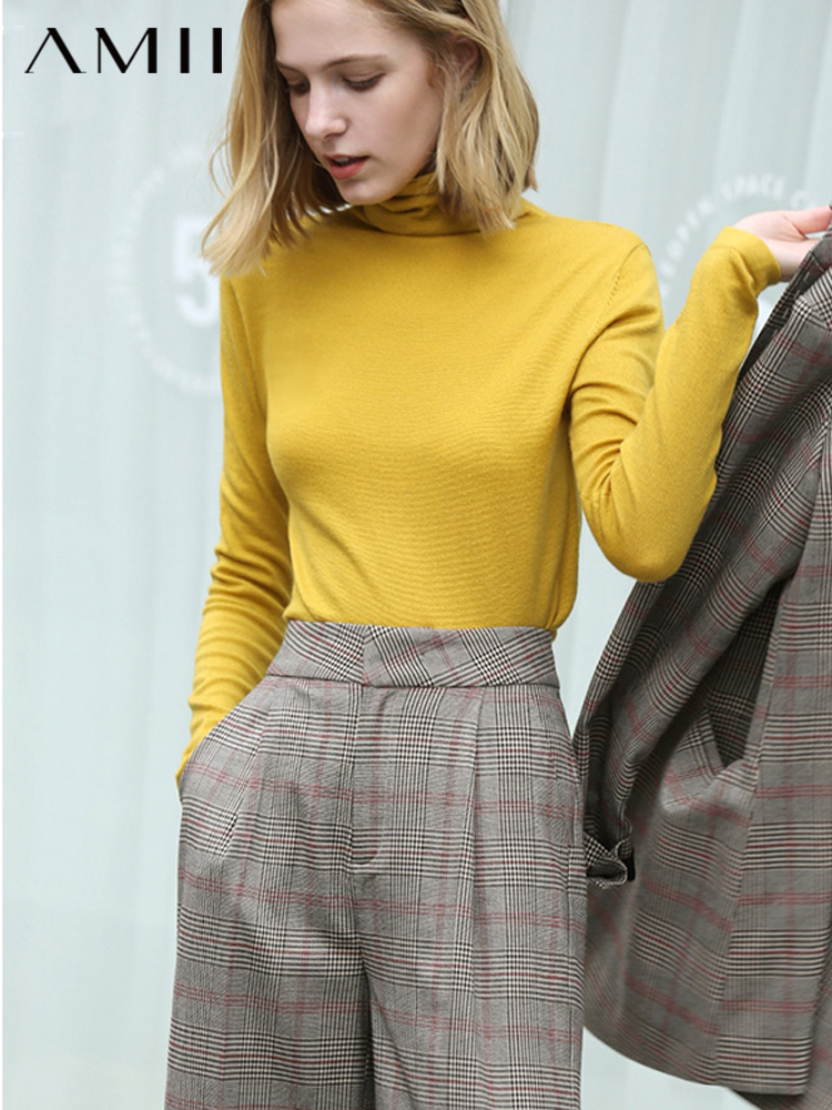 一个规格有规格图 AMII Minimalism Autumn Winter Women's Sweater Causal Solid Basic Turtleneck Sweaters For Women Women's sweater Tops 12020216