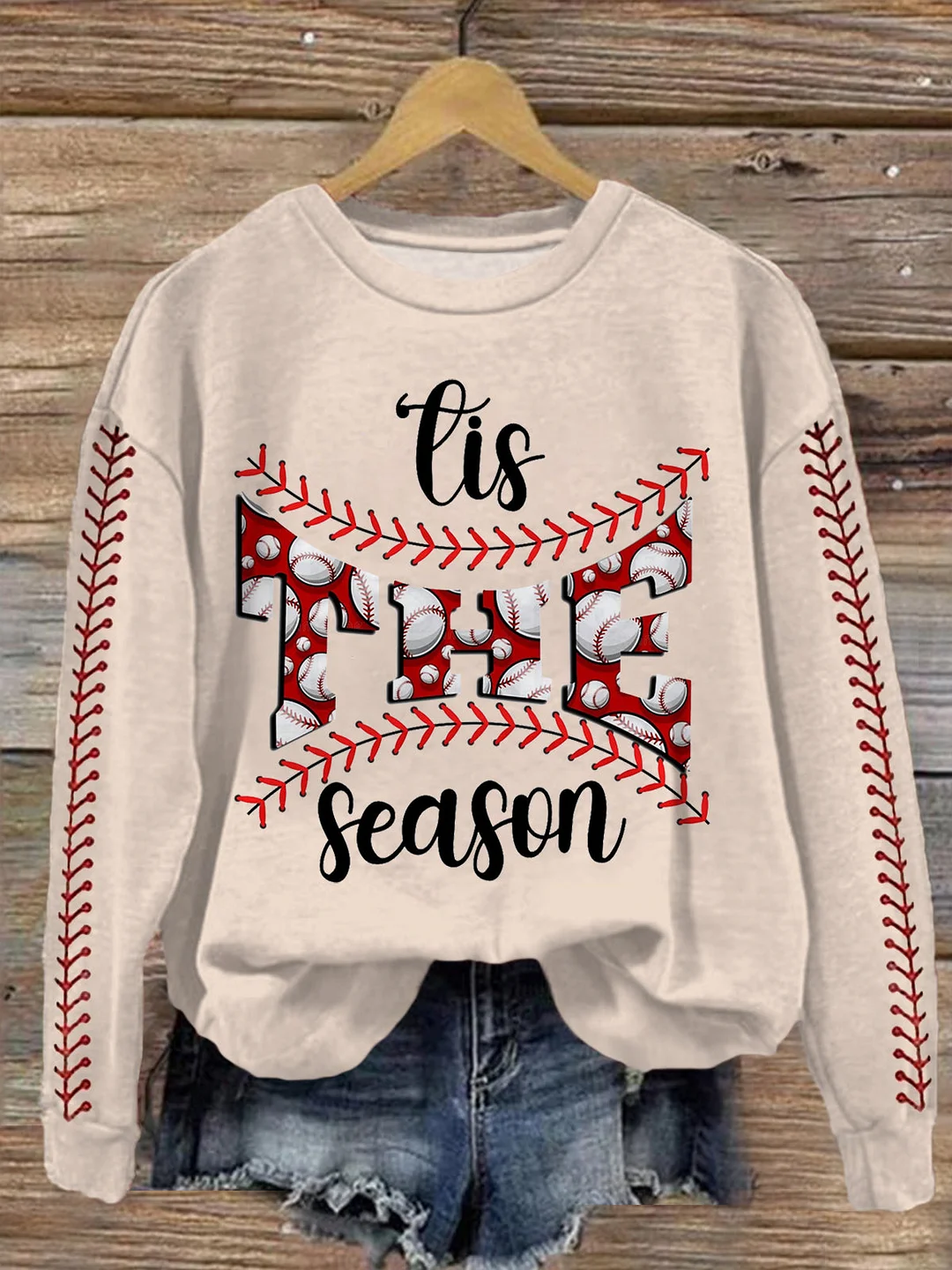 Tis The Season Baseball Vibes Printed Long Sleeve Casual Top