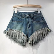 Chic Distressed Denim Shorts for Women - Spring-Summer 2025 Zara Style with Rhinestone Chains