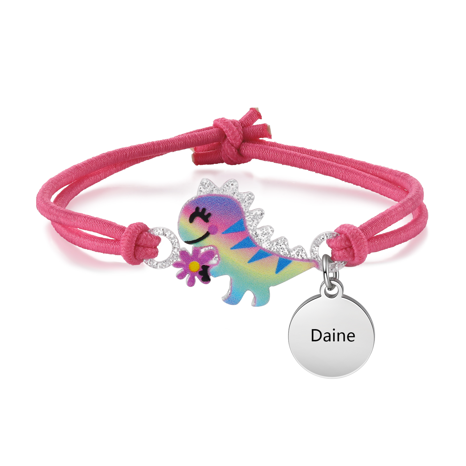 2 PCS Bracelet Set Custom Names Yellow Dinosaur Charm Hair Ties Back To School Gift for Girls - My Heart Will Be With You Throughout The Day
