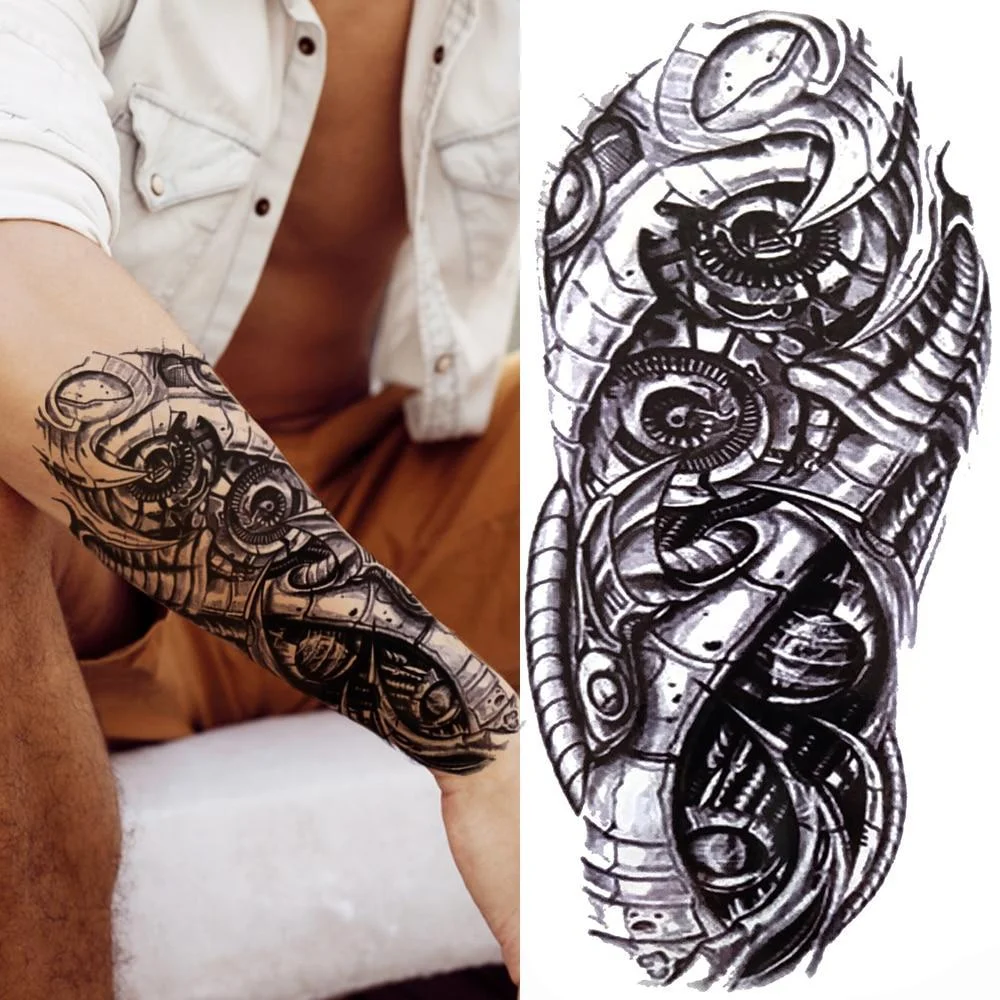 Forest Tiger Temporary Tattoos For Men Women Kids Lion Skull Cross Tattoo Sticker Black Compass Skeleton Tatoos Leg Thigh 1103-1