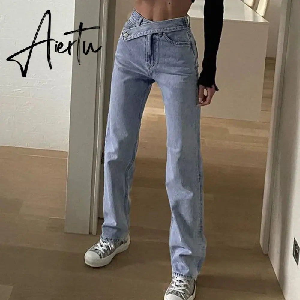 Casual Fashion Straight Denim High Waist Jeans Women Pants Fall Winter Harajuku Boyfriend Jeans Loose Bottom Aiertu