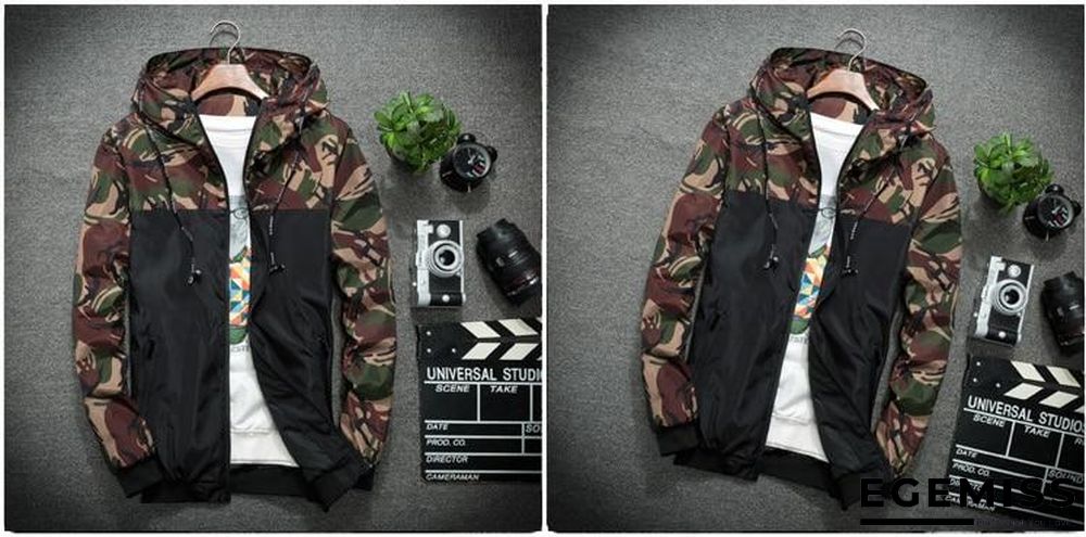 Men's Camouflage Military Casual Zipper Windbreaker Jackets Hooded Coats | EGEMISS