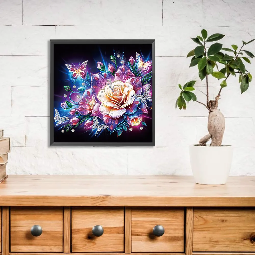 Diamond Painting - Partial Special Shaped Drill - Rose Butterfly(Canvas|30*30cm)