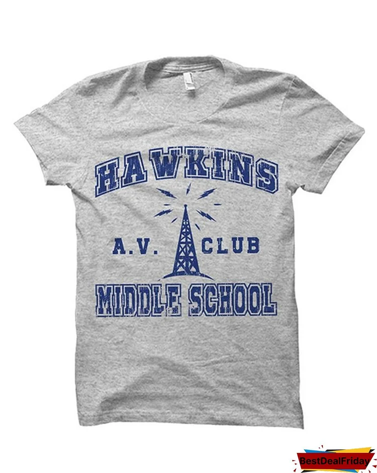 Men's Fashion Topsstranger Of Things Hawkins Middle School Av Club Adult T-Shirt Men Printed Casual Tee