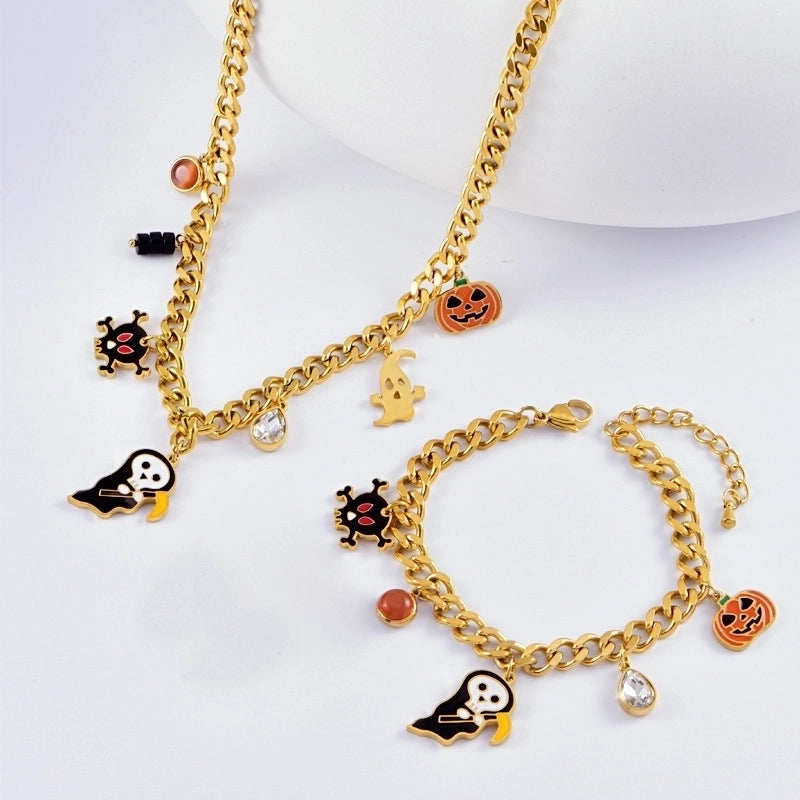 Minimalist Classic Style Pumpkin Skull Titanium Steel Plating Bracelets Earrings Necklace