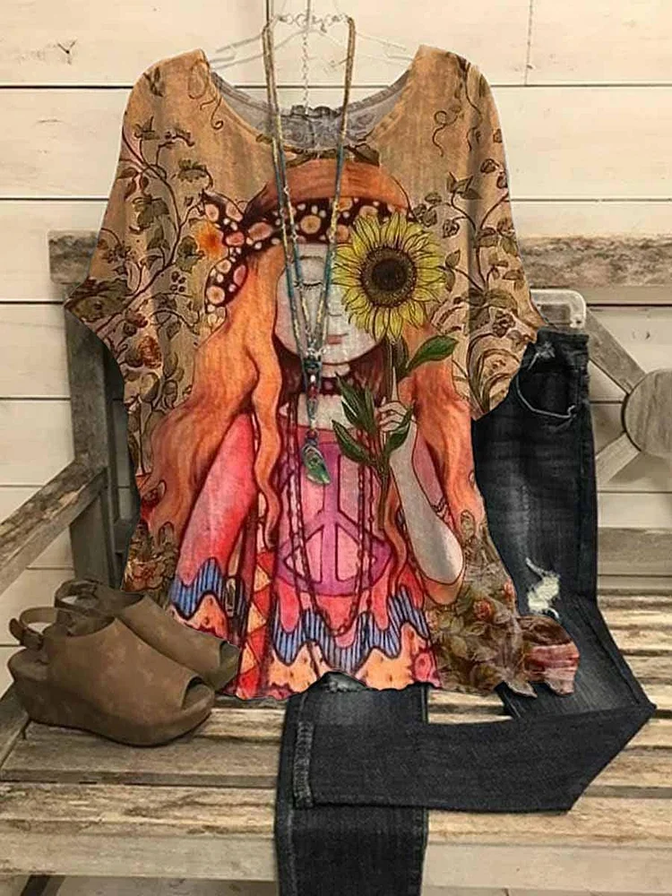 Women's Hippie Print Casual Top