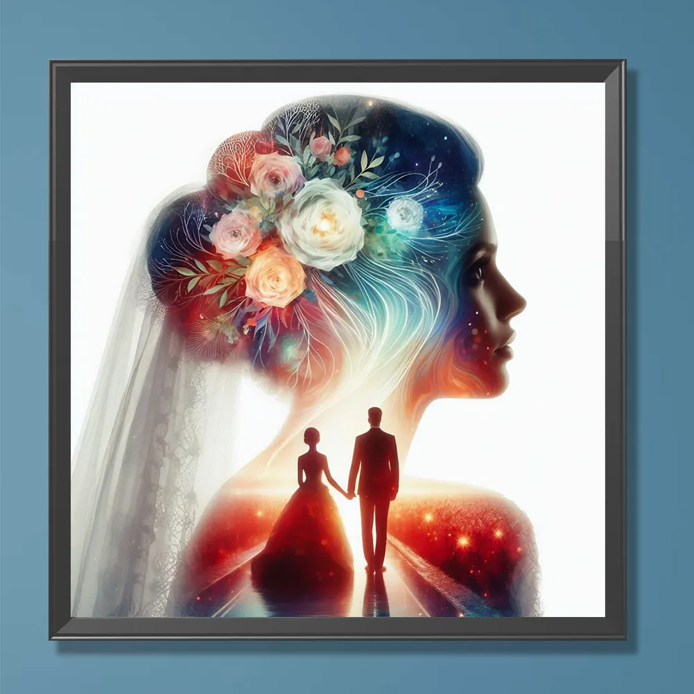 Diamond Painting - Full Round Drill - Romantic Wedding Silhouette(Canvas|30*30cm)
