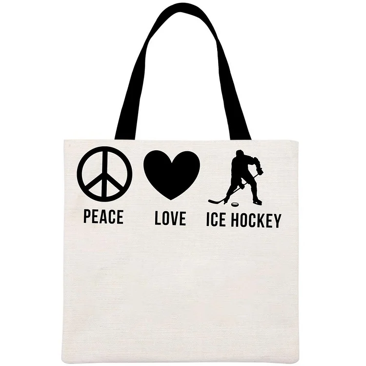 LOVE & PEACE Ice hockey Printed Linen Bag-Annaletters