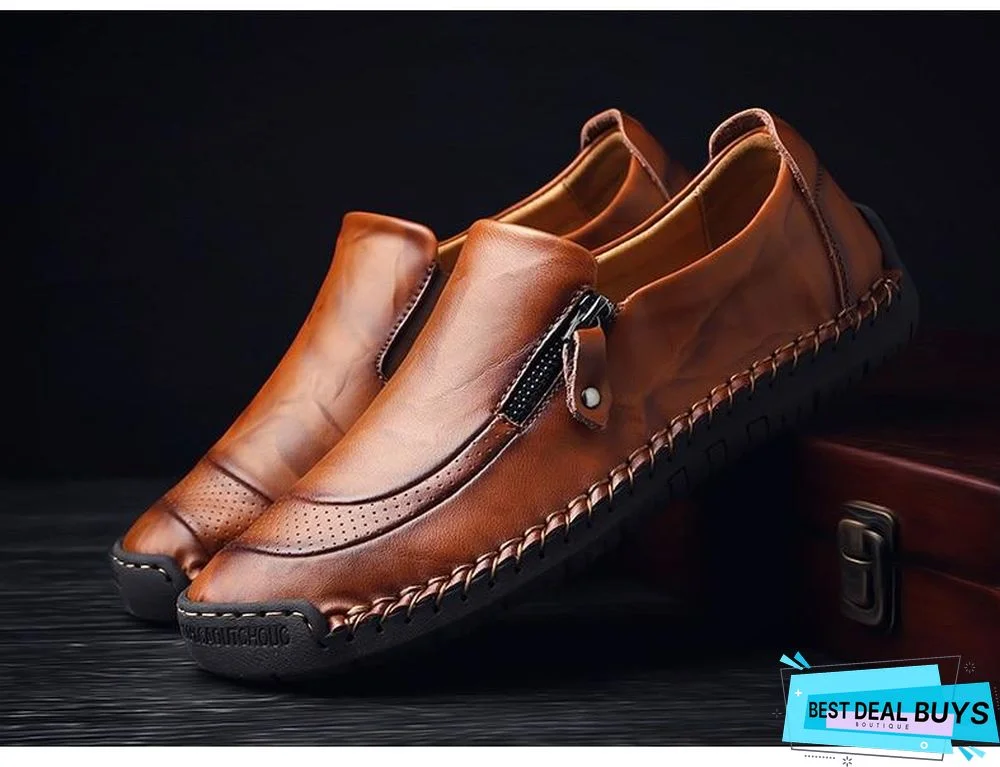 Men's Comfortable Casual Loafers Split Leather Flats Moccasins Shoes