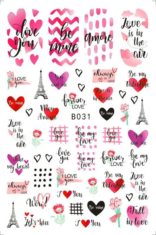 1pcs 3D Nail Sticker Black Heart Love Self-Adhesive Slider Letters Nail Art Decorations Stars Decals Manicure Accessories-Nail Inspo