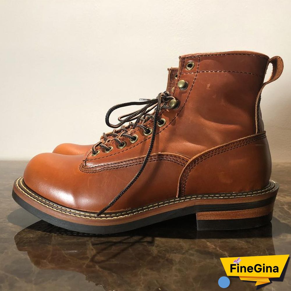 Vintage Lace-Up New Genuine Leather Platform Men Ring Black Red Ankle Boots Dress Work Casual Motorcycle Boots