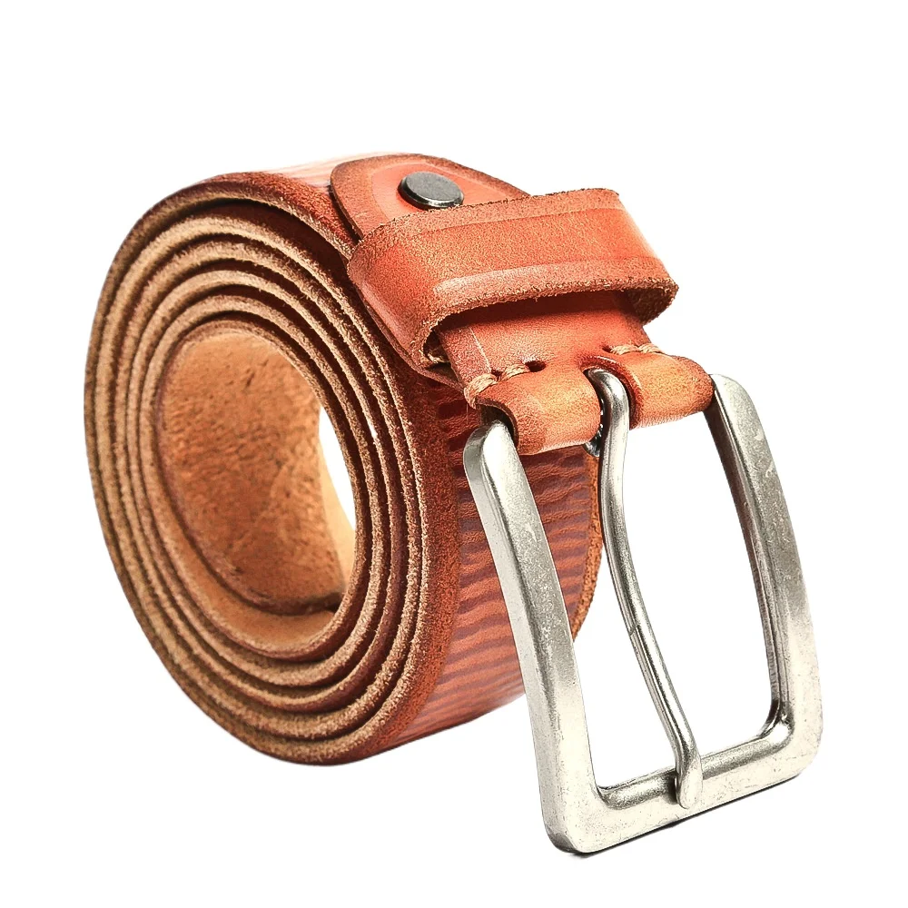 Men's Leather Belt Cowhide Steel Buckle Simple Retro Belt