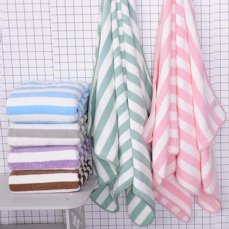 Hotel Beauty Salon Quick-drying Beach Towel Household Soft Absorbent Face Towel Striped Coral Fleece Bath Towel