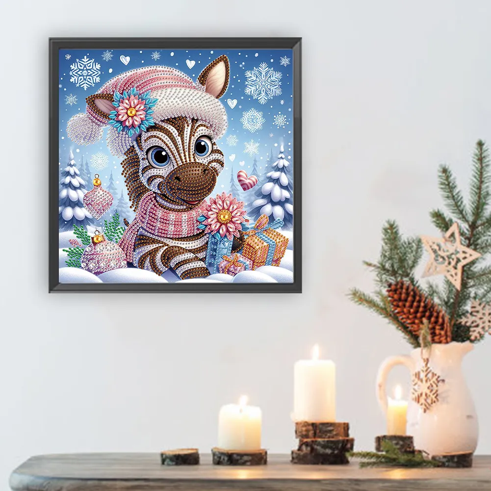 Diamond Painting - Partial Special Shaped Drill - Christmas Zebra(Canvas|30*30cm)
