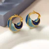 Stylish Blue Twist Hoop Golden Earrings