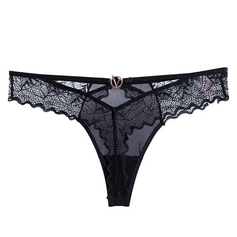 Athvotar Athvotar Empty Trousers V Flash Diamond Buckle Lace Side Trousers Without Trace Ice Splicing Lace Lady T-Tants