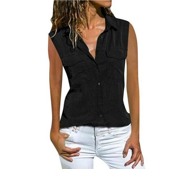 Summer Women Blouses Button Befree Boho Pocket Loose Vintage Office Casual Chiffon Big Large Pluse Sizes Vest Tank Tops Shirts